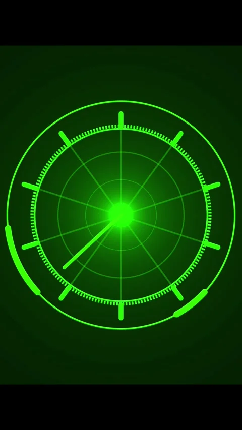 Green radar screen visualizes clock face with scanning beam on black. Radar.. Stock Footage 344862506