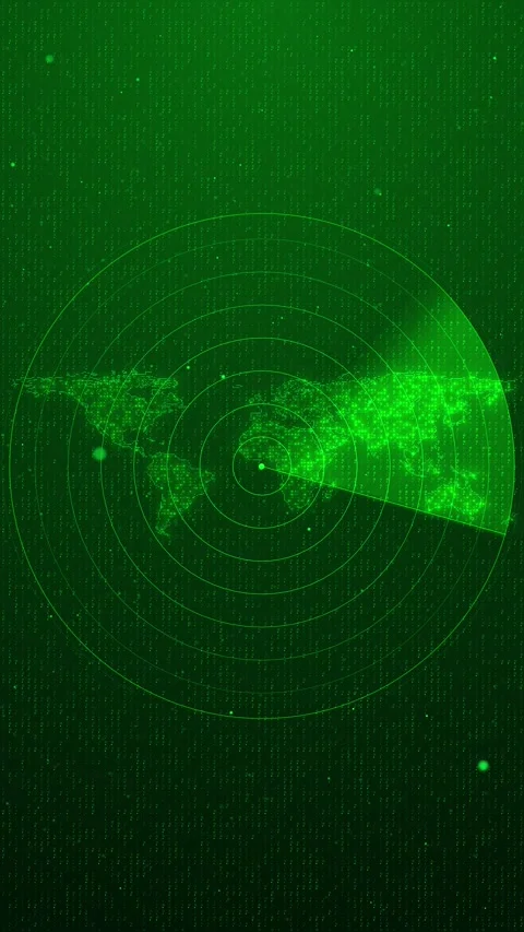 Green radar world map background with glowing sweep area, digital grid, and glob Stock Footage 340551451