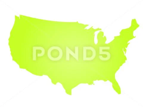 Green radial gradient silhouette map of United States of America, aka USA Stock Illustration