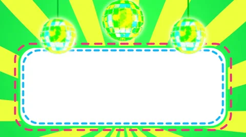 Green Radial ray background with title plate and disco balls, loop HD Video stock 37771557