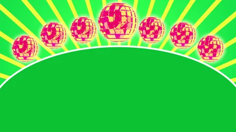 Green Radial ray background with title plate and disco balls, loop HD Stock Footage 37772617