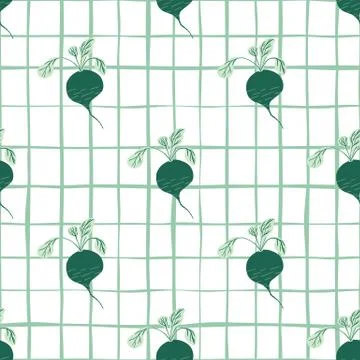 Green radish root seamless pattern on stripe background. Stock Illustration