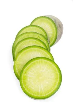Green radish slice on white background Foto stock