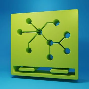 Green Railway map icon isolated on blue background. Minimalism concept. 3D .. Stock Illustration