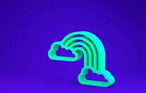 Green Rainbow with clouds icon isolated on blue background. Minimalism concep Stock Illustration