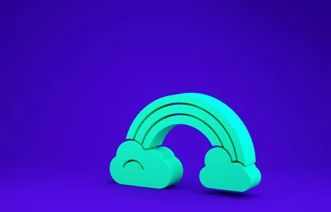 Green Rainbow with clouds icon isolated on blue background. Minimalism concep Stock Illustration