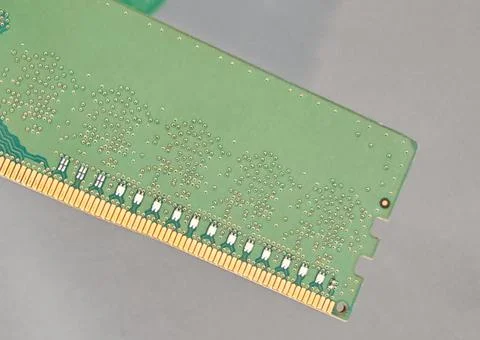 Green RAM Memory Module Circuit Board With Gold Connector Stock Photos