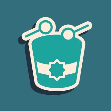Green Ramadan drum icon isolated on green background. Long shadow style. Vector Stock Illustration