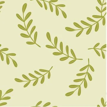 Green random leaf branches shapes seamless doodle pattern. Grey background. D Illustrazione stock