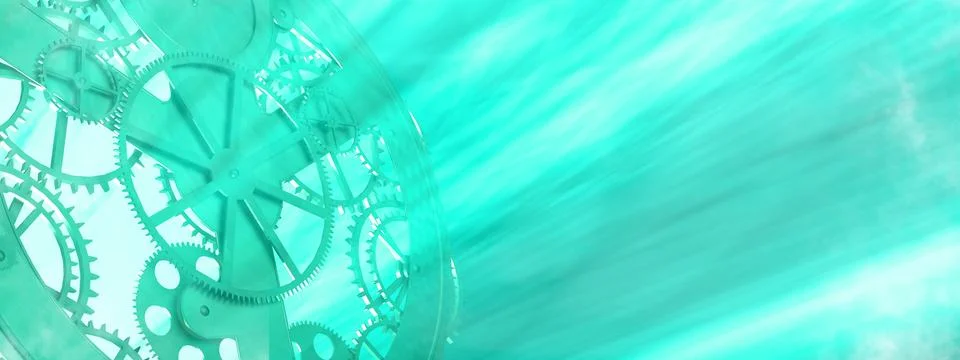 Green rays of light make their way through the clockwork Stock Illustration