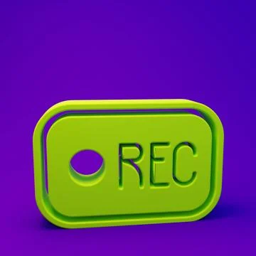 Green Record button icon isolated on purple-blue background. Rec button. Mi.. Stock Illustration