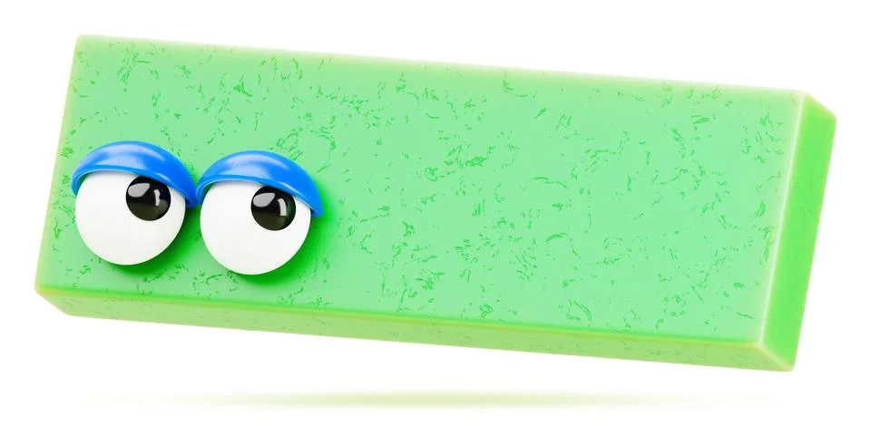 Green rectangle 3d character - cute geometric shape with blue eyes. Abstract Illustrazione stock