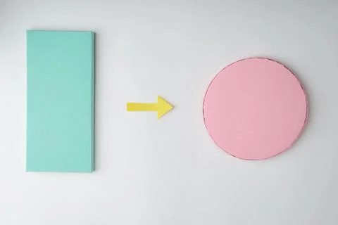 Green rectangle and pink circle. Visual schematic explanation Stock Photos