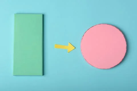 Green rectangle and pink circle. Visual schematic explanation Foto stock
