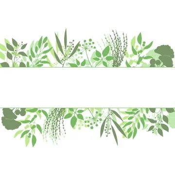 Green rectangle frame with collection of plants. Silhouette of branches isolated 스톡 일러스트