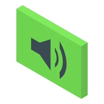 Green rectangular button showing sound on symbol in isometric view 스톡 일러스트