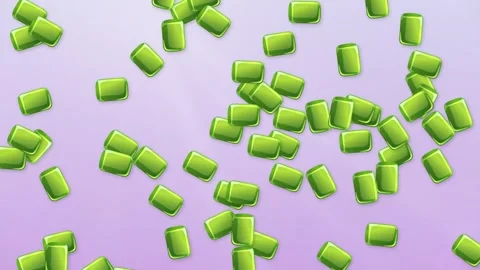 Green Rectangular Candy Pieces Bursting Over a Purple Background Vídeo Stock 345294052