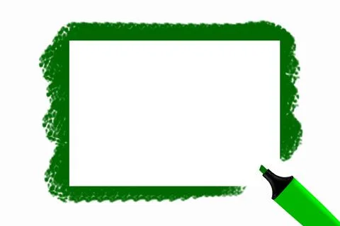 Green rectangular frame painted with a marker on a white wall. Stock Illustration