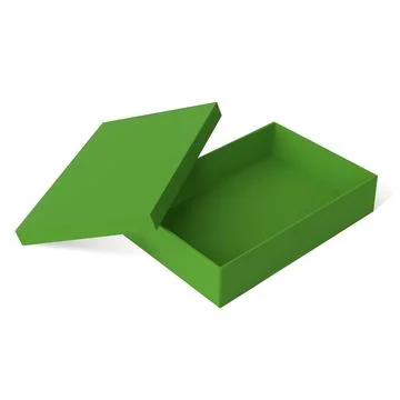 Green rectangular gift box, empty, with an open lid. Illustrazione stock
