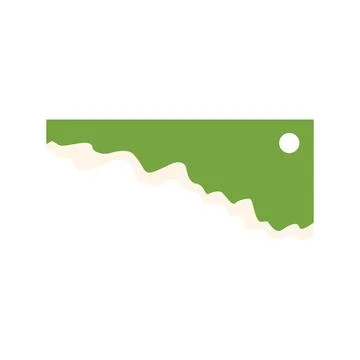 Green rectangular label with torn edge and hole for hanging Stock Illustration
