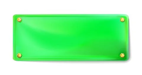 Green rectangular painted plate with gold bolt or screws isolated. Vector イラスト素材