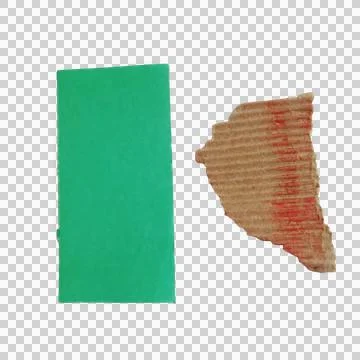 Green rectangular paper strip and a torn piece of brown cardboard isolated .. Foto stock