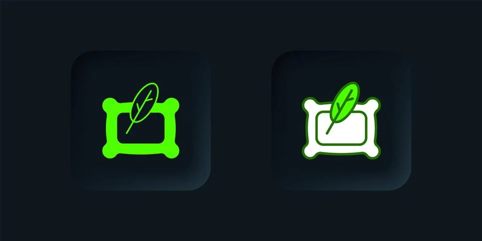 Green Rectangular pillow icon isolated on black background. Cushion sign. O.. Stock Illustration