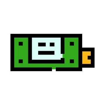 Green rectangular pixel art face icon イラスト素材