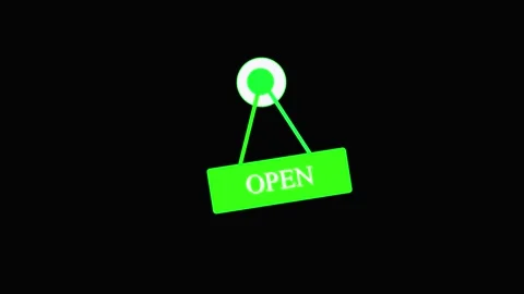 Green Rectangular Sign with " OPEN" Text Hanging from a Ring open business... Vídeos de archivo 321589631