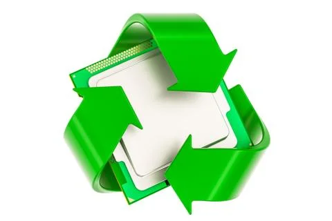 Green recycle symbol with CPU computer processor unit, 3D rendering 스톡 일러스트