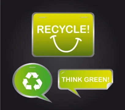 Green recycle thought bubble over black background. vector Illustrazione stock