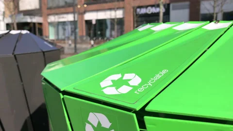 Green Recycling Trash Can, Environmental Protection, Recycling Logo Stock Footage 234838581