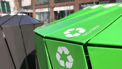 Green Recycling Trash Can, Environmental Protection, Recycling Logo Stock Footage 234905846