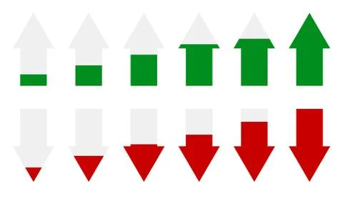 Green, red arrow level indicators. Arrows as performance markers. Arrow icons Stock Illustration