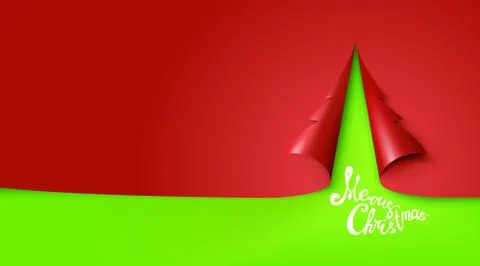 Green Red background Christmas tree paper. Design for holiday cards. Xmas Stock Illustration