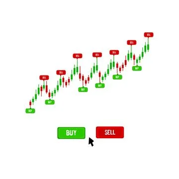 Green red candlestick chart for stock-market with buy and sell button 2 스톡 일러스트