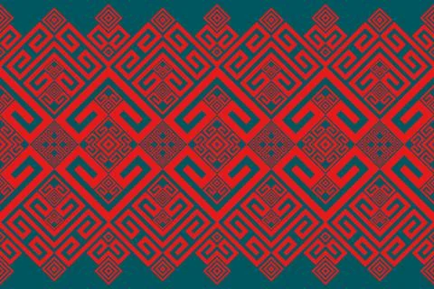 Green red native aztec fabric pattern Stock Illustration