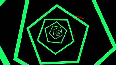 Green Red Neon Pentagonal Wireframe Vortex Loop Stock Footage 335660830