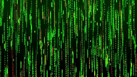 Green Red Orange Random Vertical Digital Letters Particles Matrix Code Falling Stock Footage 241300189