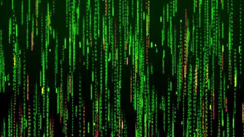 Green Red Orange Random Vertical Digital Letters Particles Matrix Code Falling  Stock Illustration