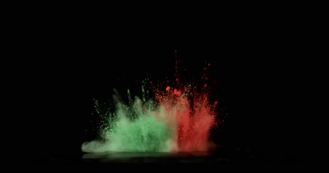 Green &amp; red powder in motion in 4K Stock Footage 59919062