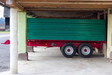 Green red trailer Foto stock