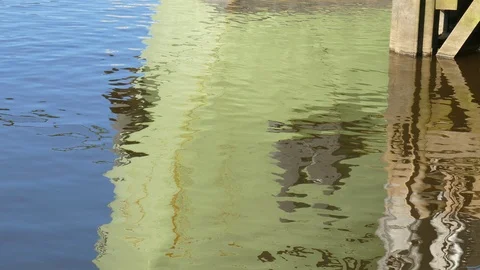 Green reflection from a ship, Blue Water surface Stock Footage 124364374