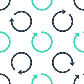 Green Refresh icon isolated seamless pattern on white background. Vector Stock Illustration