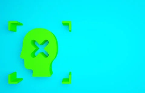 Green Rejection face recognition icon isolated on blue background. Face ident Stock Illustration