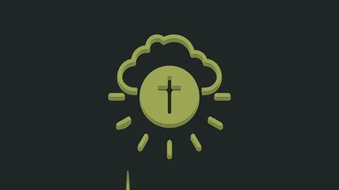 Green Religious cross in the circle icon isolated on black background. Love of Vidéo 235591407