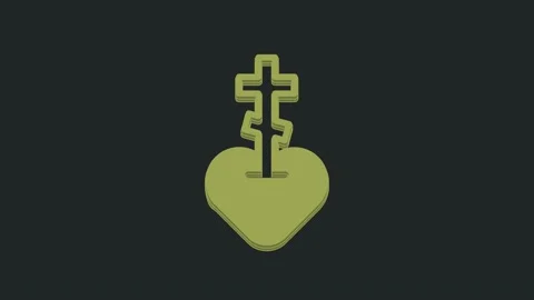 Green Religious cross in the heart inside icon isolated on black background Vidéo 235591336