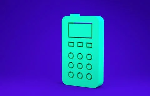 Green Remote control icon isolated on blue background. Minimalism concept. 3d Illustrazione stock