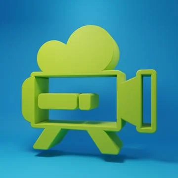 Green Retro cinema camera icon isolated on blue background. Video camera. M.. Stockillustratie