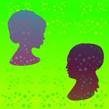 Green retro polka dot pattern with stylized girl profile head イラスト素材